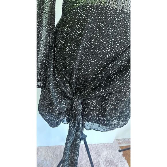 ZARA TRAFALUC BLACK WHITE DOT PRINT SEMI SHEER CROSSOVER TIE COCKTAIL DRESS LONG - Picture 9 of 15